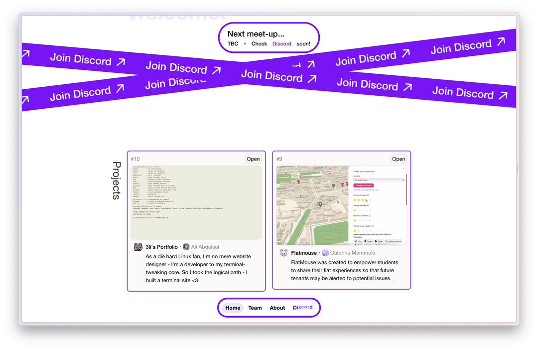 Project Share website page highlighting student projects