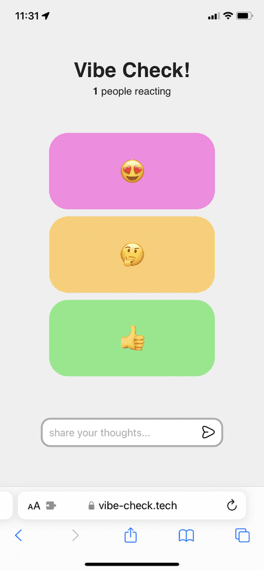 Vibe-Check audience interface with reaction and comment controls