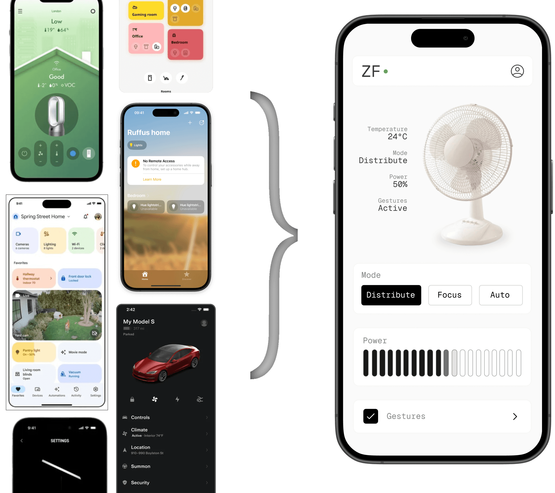 Design comparison between premium IoT control apps and the Zephyr Fan interface